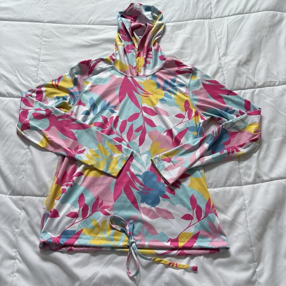 Columbia Long Sleeve Hoodie Tee in Pink, Yellow, Blue